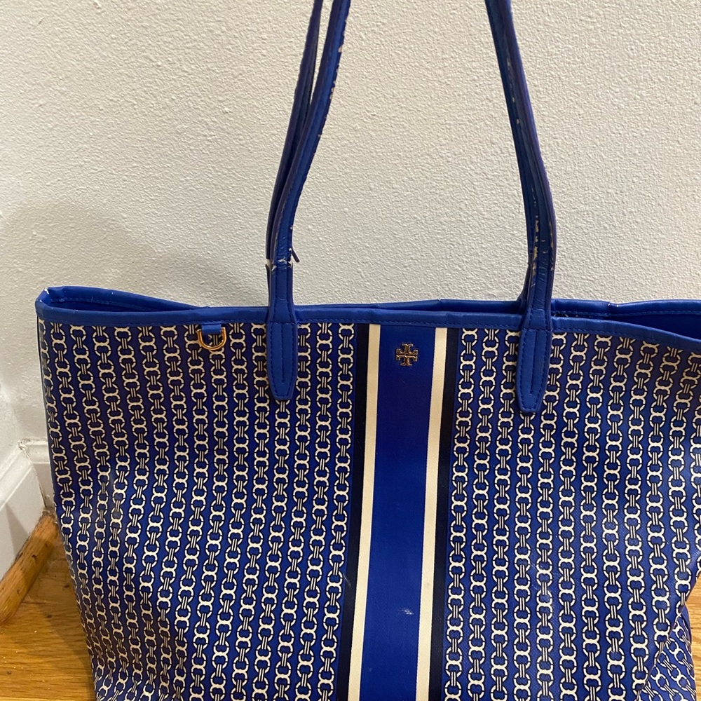 Tory Burch Blue Geometric Monogram Tote